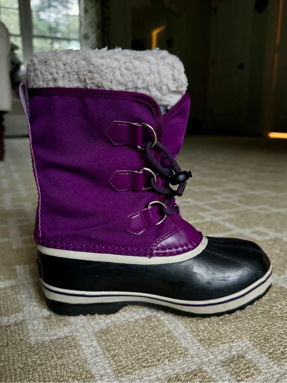 Sorel Kids Yoot Pac Insulated Waterproof Snow Boots Black Purple Girls Size 2